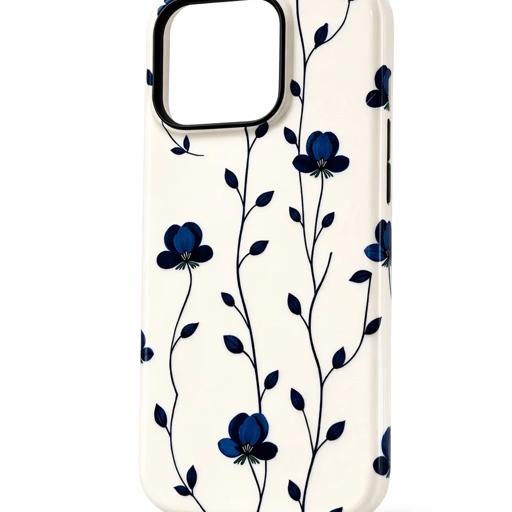 Elegant Floral Phone Case - Navy and White